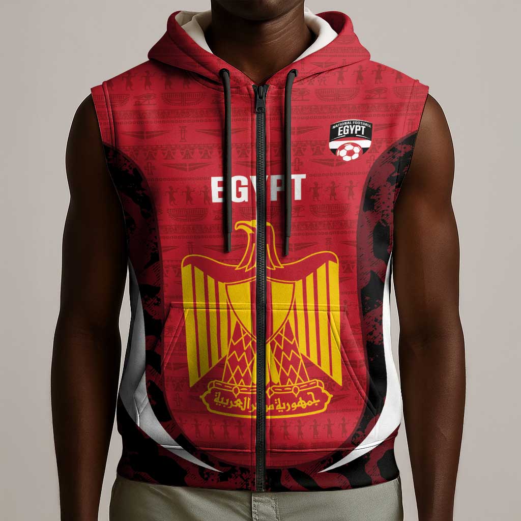 Custom Egypt Football Sleeveless Zip Hoodie 2026 Go Pharaohs Ancient Egyptian Pattern - Wonder Print Shop