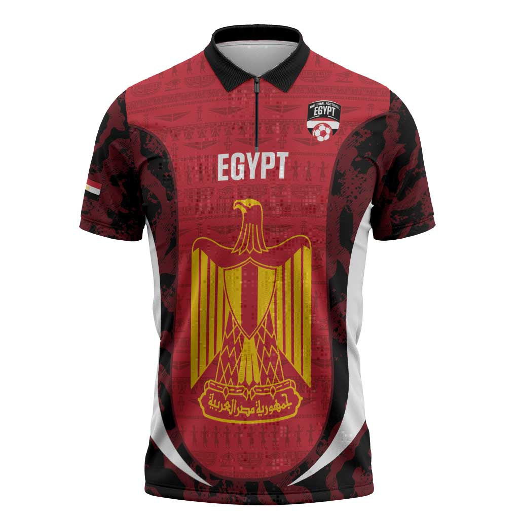 Custom Egypt Football Zipper Polo Shirt 2026 Go Pharaohs Ancient Egyptian Pattern - Wonder Print Shop