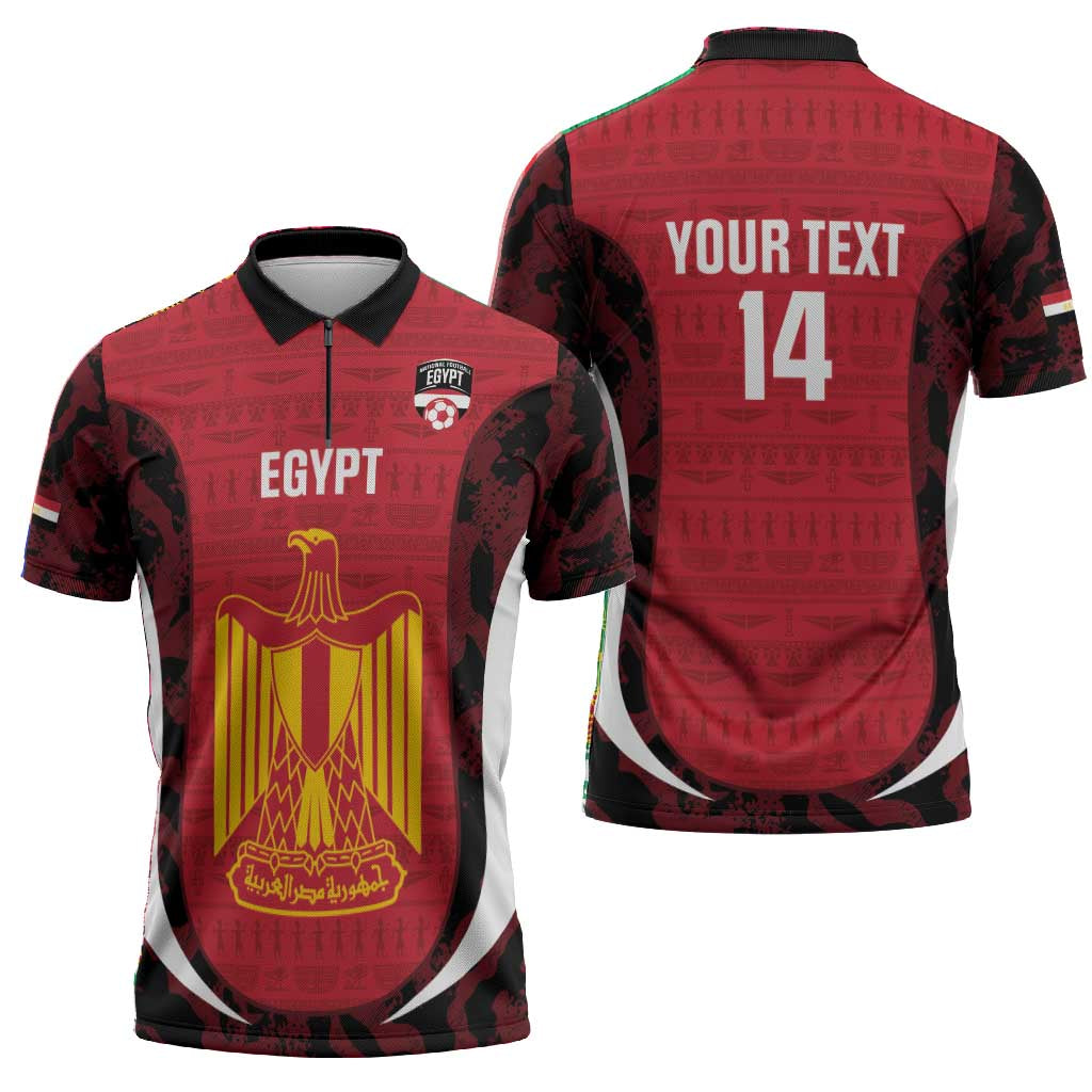 Custom Egypt Football Zipper Polo Shirt 2026 Go Pharaohs Ancient Egyptian Pattern - Wonder Print Shop
