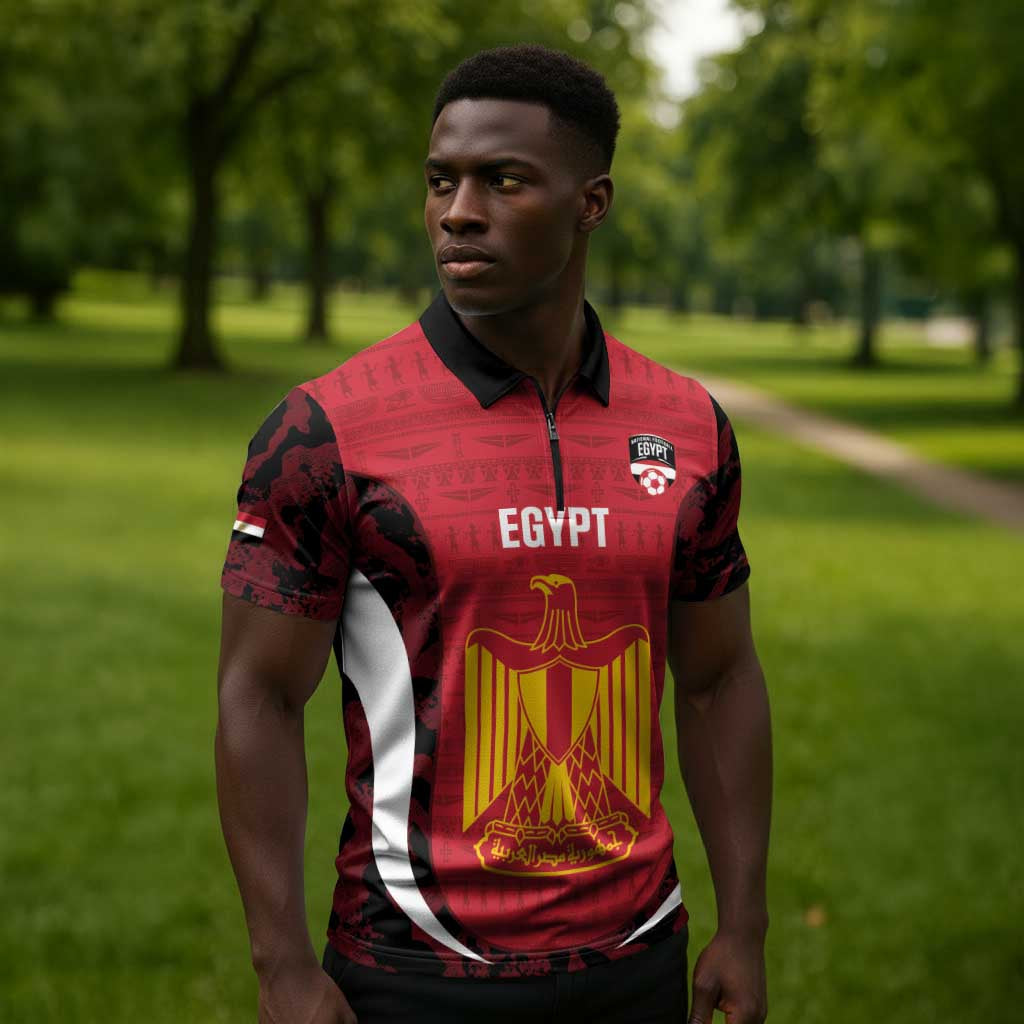 Custom Egypt Football Zipper Polo Shirt 2026 Go Pharaohs Ancient Egyptian Pattern - Wonder Print Shop