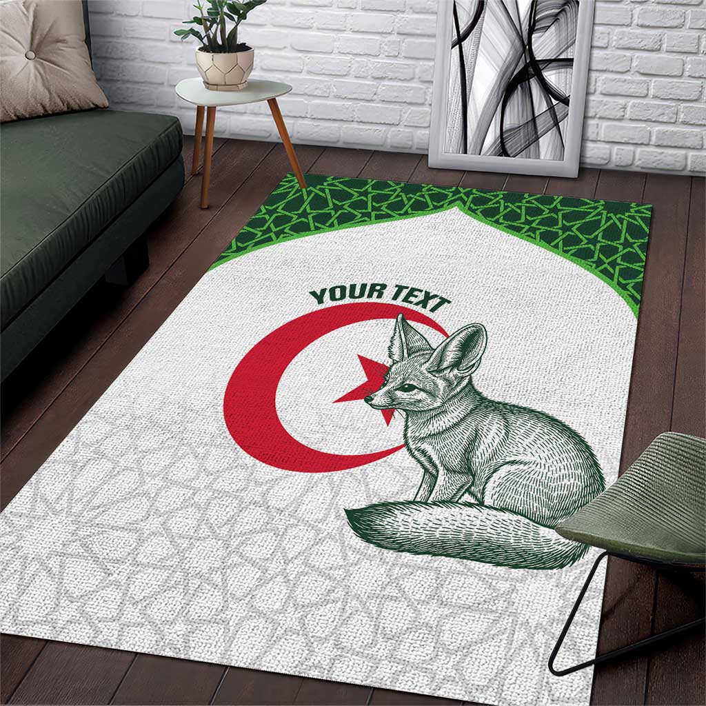Custom Algeria Football Area Rug 2026 Go Greens Fennec With Islamic Pattern - Wonder Print Shop