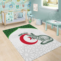 Custom Algeria Football Area Rug 2026 Go Greens Fennec With Islamic Pattern - Wonder Print Shop