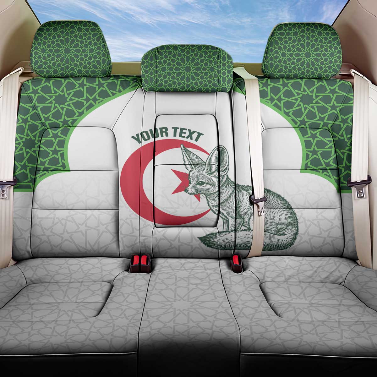Custom Algeria Football Back Car Seat Cover 2026 Go Greens Fennec With Islamic Pattern - Wonder Print Shop