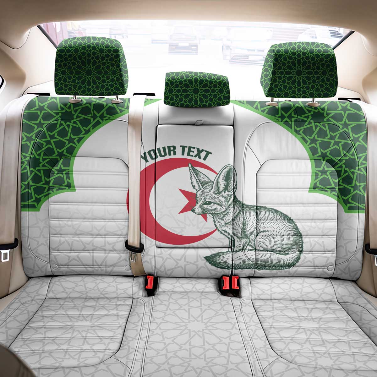 Custom Algeria Football Back Car Seat Cover 2026 Go Greens Fennec With Islamic Pattern - Wonder Print Shop