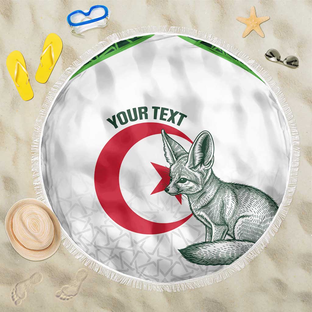 Custom Algeria Football Beach Blanket 2026 Go Greens Fennec With Islamic Pattern - Wonder Print Shop