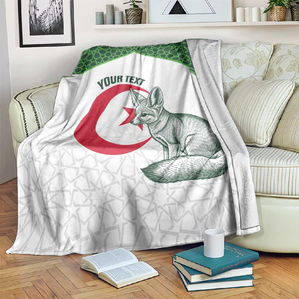 Custom Algeria Football Blanket 2026 Go Greens Fennec With Islamic Pattern - Wonder Print Shop