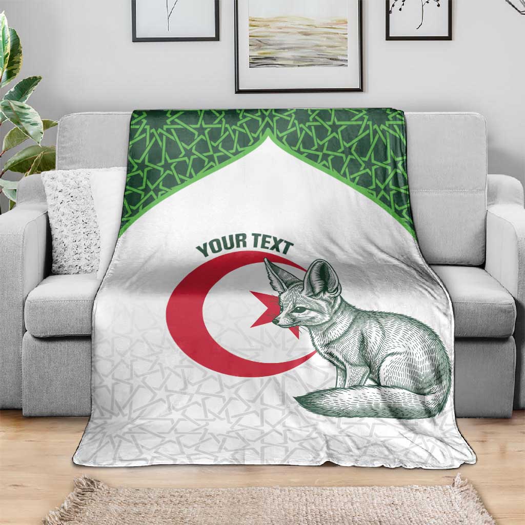 Custom Algeria Football Blanket 2026 Go Greens Fennec With Islamic Pattern - Wonder Print Shop