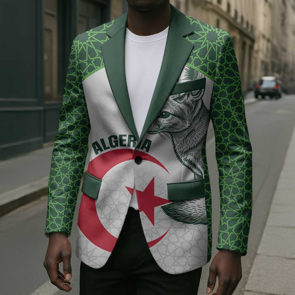 Custom Algeria Football Blazer 2026 Go Greens Fennec With Islamic Pattern - Wonder Print Shop