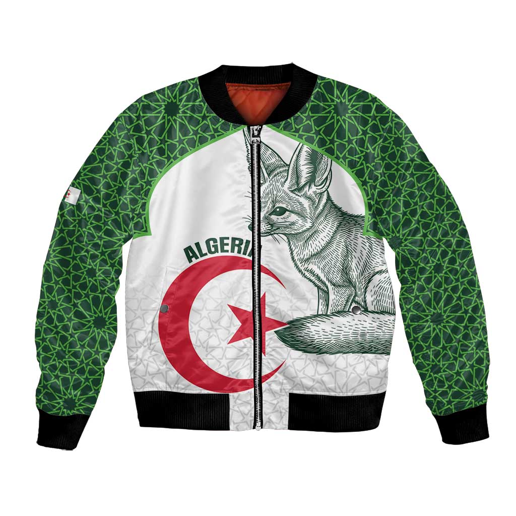 Custom Algeria Football Bomber Jacket 2026 Go Greens Fennec With Islamic Pattern - Wonder Print Shop