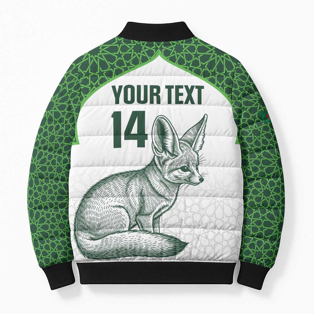 Custom Algeria Football Bomber Puffer Jacket 2026 Go Greens Fennec With Islamic Pattern - Wonder Print Shop