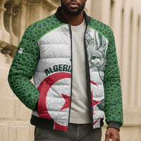 Custom Algeria Football Bomber Puffer Jacket 2026 Go Greens Fennec With Islamic Pattern - Wonder Print Shop