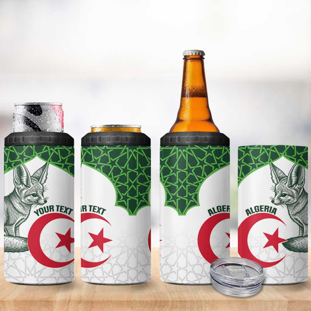 Custom Algeria Football 4 in 1 Can Cooler Tumbler 2026 Go Greens Fennec With Islamic Pattern - Wonder Print Shop