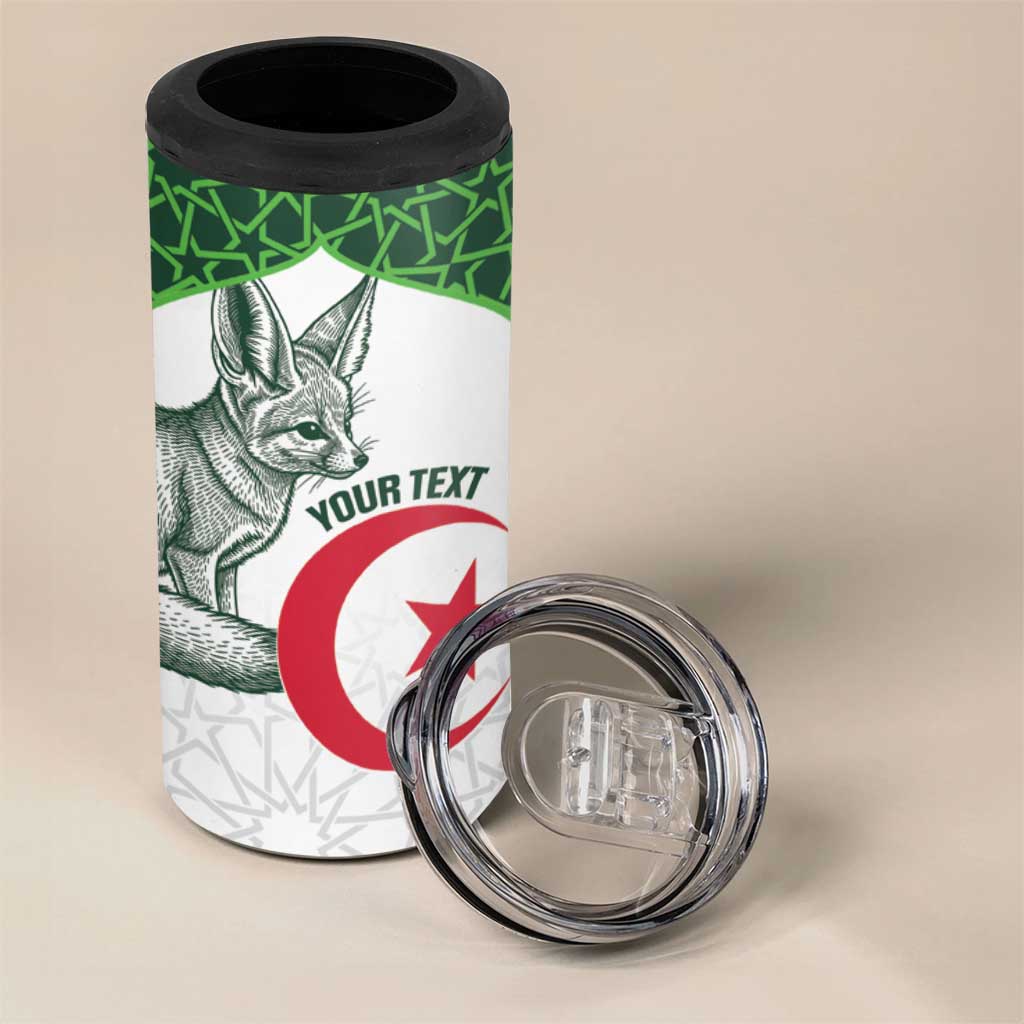 Custom Algeria Football 4 in 1 Can Cooler Tumbler 2026 Go Greens Fennec With Islamic Pattern - Wonder Print Shop