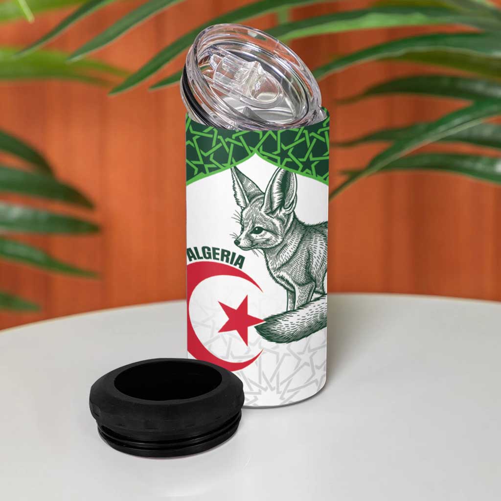 Custom Algeria Football 4 in 1 Can Cooler Tumbler 2026 Go Greens Fennec With Islamic Pattern - Wonder Print Shop