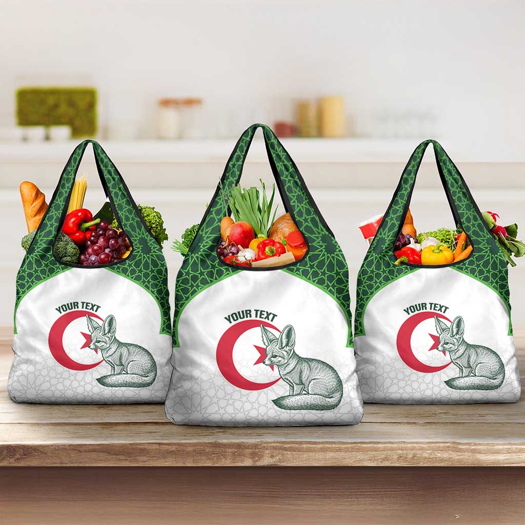Custom Algeria Football Grocery Bag 2026 Go Greens Fennec With Islamic Pattern - Wonder Print Shop