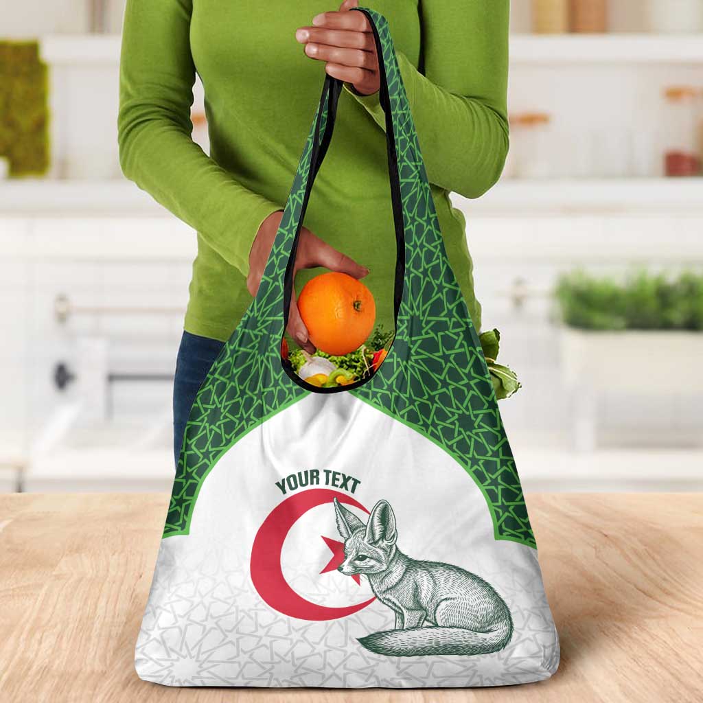 Custom Algeria Football Grocery Bag 2026 Go Greens Fennec With Islamic Pattern - Wonder Print Shop