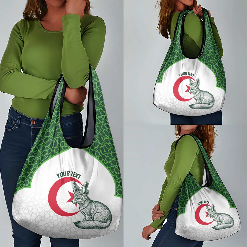 Custom Algeria Football Grocery Bag 2026 Go Greens Fennec With Islamic Pattern - Wonder Print Shop