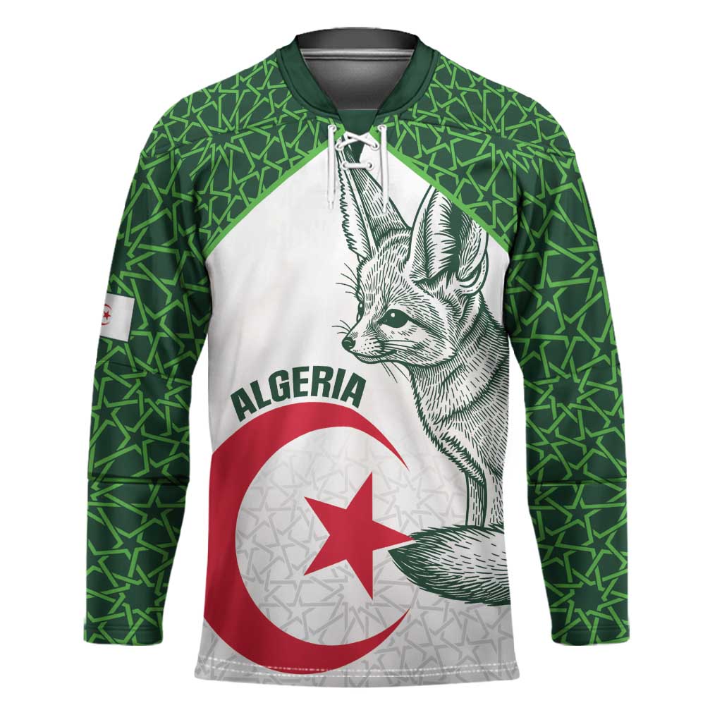Custom Algeria Football Hockey Jersey 2026 Go Greens Fennec With Islamic Pattern - Wonder Print Shop