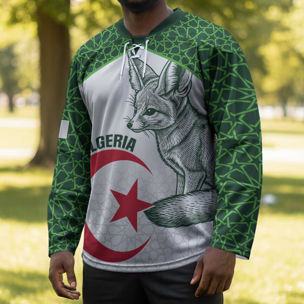 Custom Algeria Football Hockey Jersey 2026 Go Greens Fennec With Islamic Pattern - Wonder Print Shop