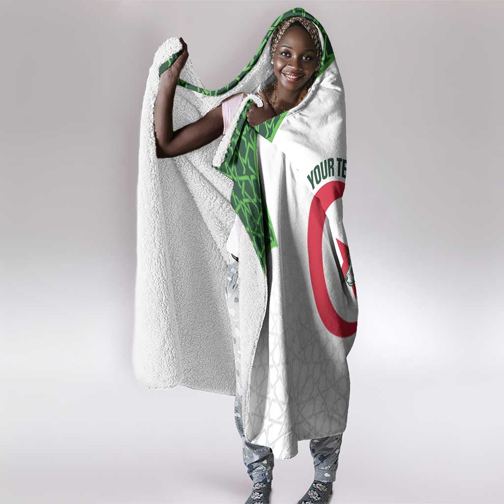 Custom Algeria Football Hooded Blanket 2026 Go Greens Fennec With Islamic Pattern - Wonder Print Shop