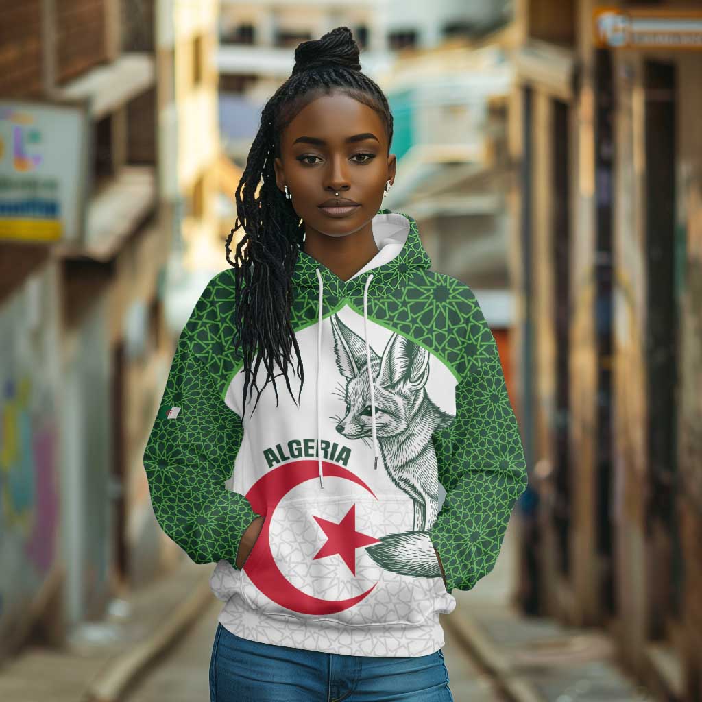 Custom Algeria Football Hoodie 2026 Go Greens Fennec With Islamic Pattern - Wonder Print Shop
