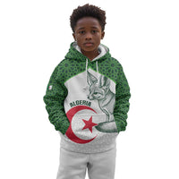 Custom Algeria Football Kid Hoodie 2026 Go Greens Fennec With Islamic Pattern - Wonder Print Shop