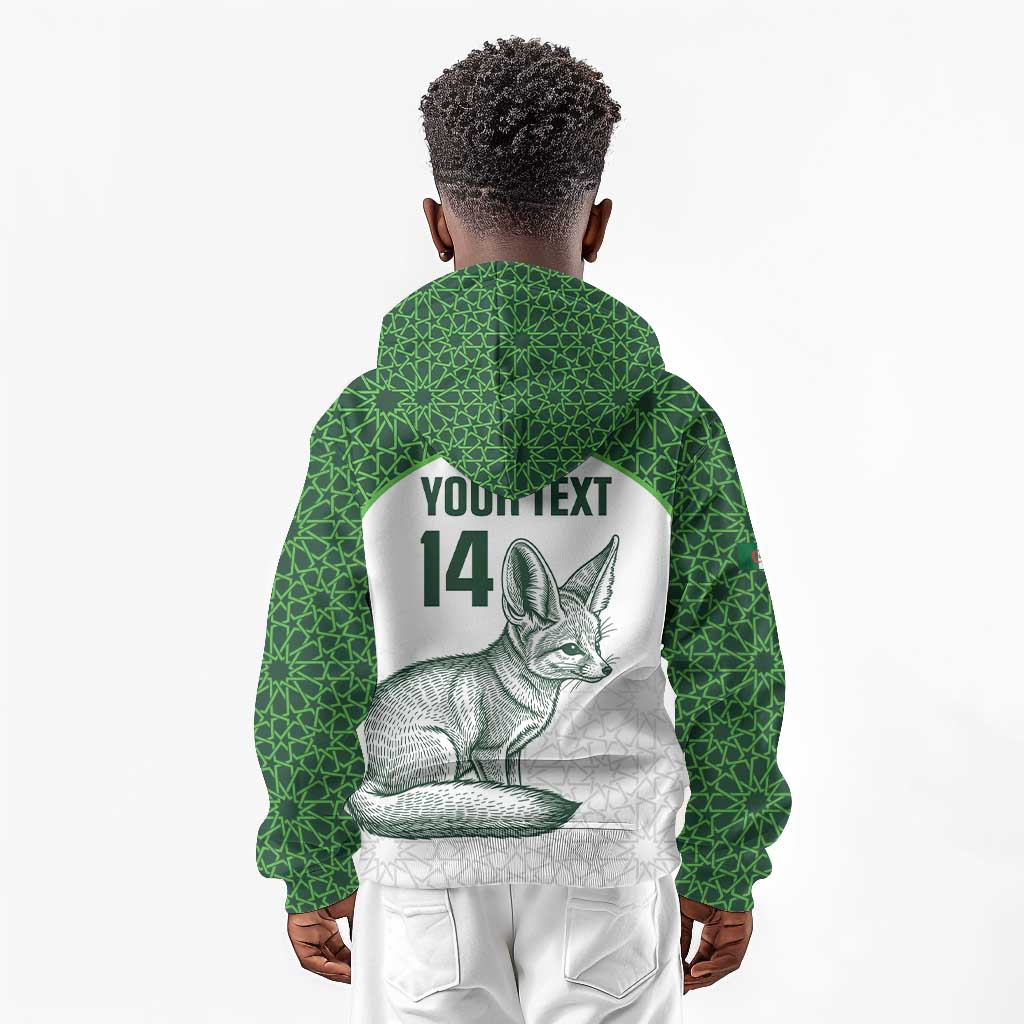 Custom Algeria Football Kid Hoodie 2026 Go Greens Fennec With Islamic Pattern - Wonder Print Shop