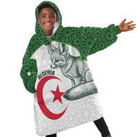 Custom Algeria Football Kid Wearable Blanket Hoodie 2026 Go Greens Fennec With Islamic Pattern - Wonder Print Shop