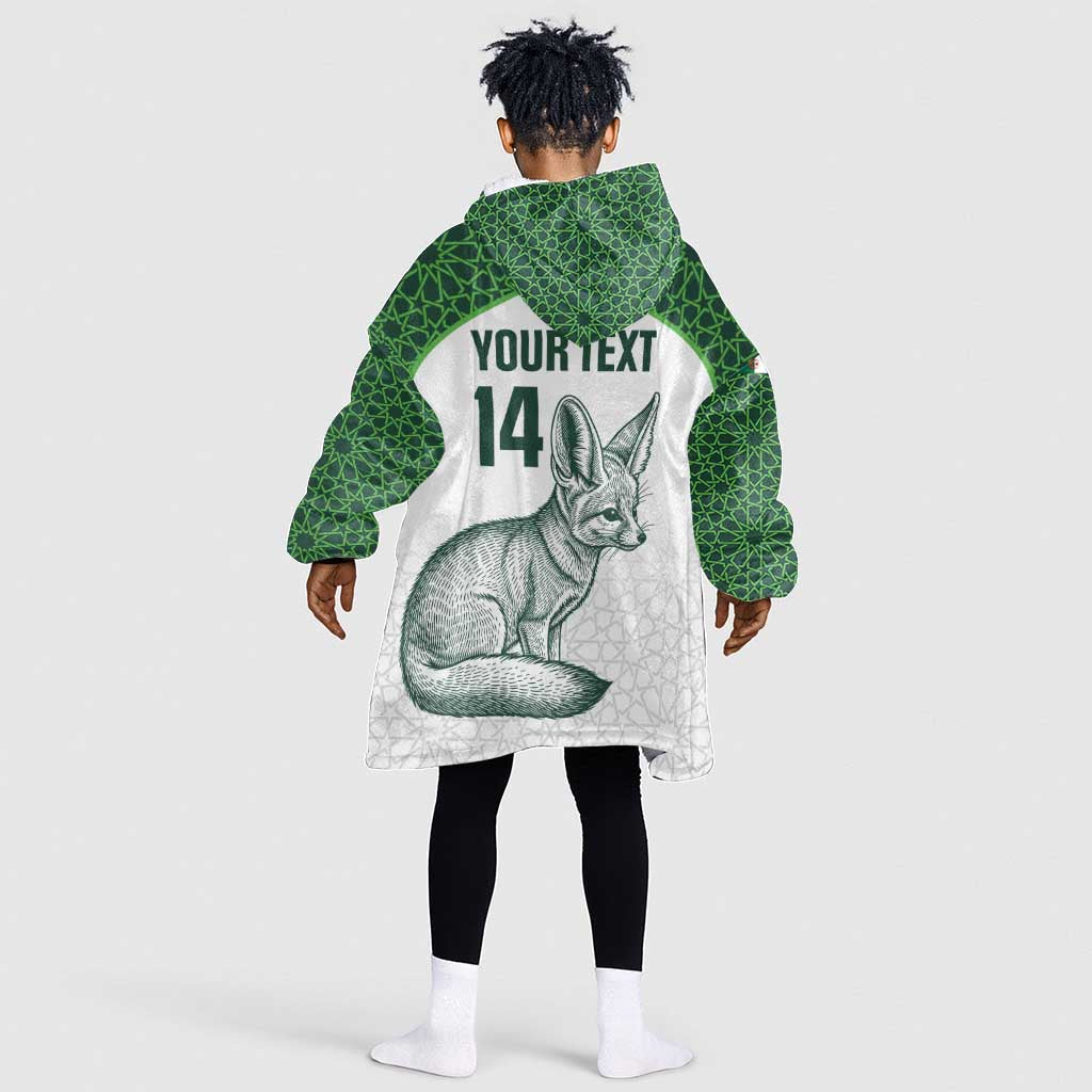 Custom Algeria Football Kid Wearable Blanket Hoodie 2026 Go Greens Fennec With Islamic Pattern - Wonder Print Shop