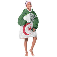 Custom Algeria Football Kid Wearable Blanket Hoodie 2026 Go Greens Fennec With Islamic Pattern - Wonder Print Shop