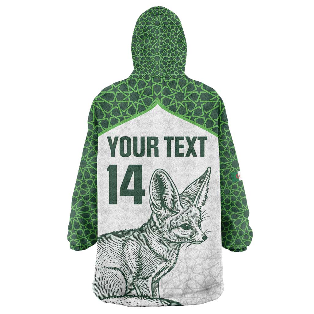 Custom Algeria Football Kid Wearable Blanket Hoodie 2026 Go Greens Fennec With Islamic Pattern - Wonder Print Shop