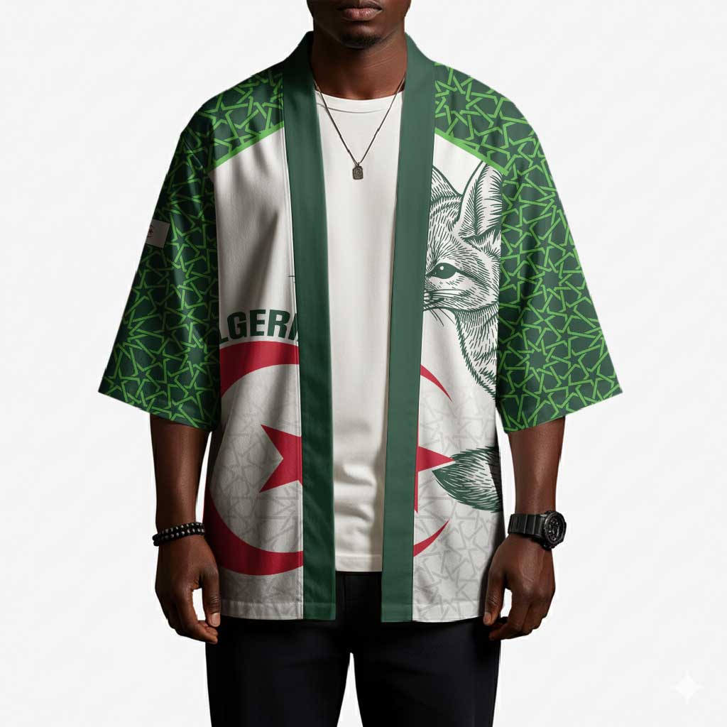 Custom Algeria Football Kimono 2026 Go Greens Fennec With Islamic Pattern - Wonder Print Shop
