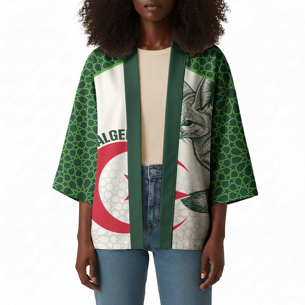 Custom Algeria Football Kimono 2026 Go Greens Fennec With Islamic Pattern - Wonder Print Shop