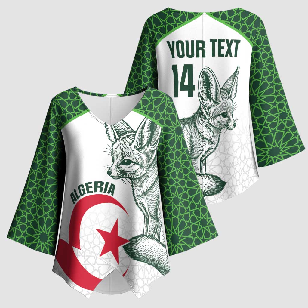 Custom Algeria Football Kimono Sleeve Blouse 2026 Go Greens Fennec With Islamic Pattern - Wonder Print Shop