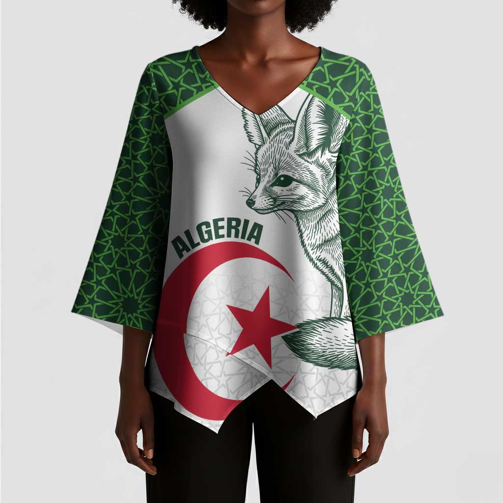 Custom Algeria Football Kimono Sleeve Blouse 2026 Go Greens Fennec With Islamic Pattern - Wonder Print Shop