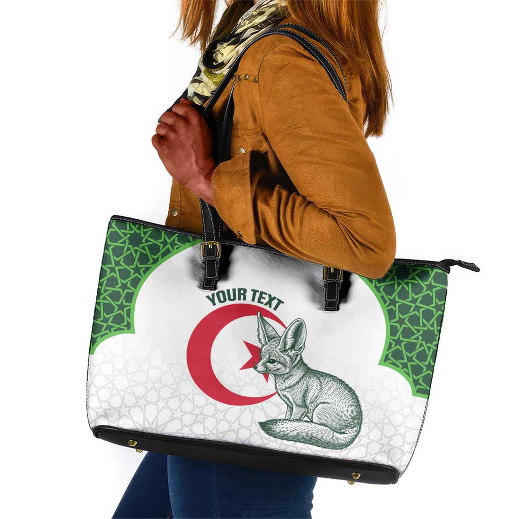 Custom Algeria Football Leather Tote Bag 2026 Go Greens Fennec With Islamic Pattern - Wonder Print Shop
