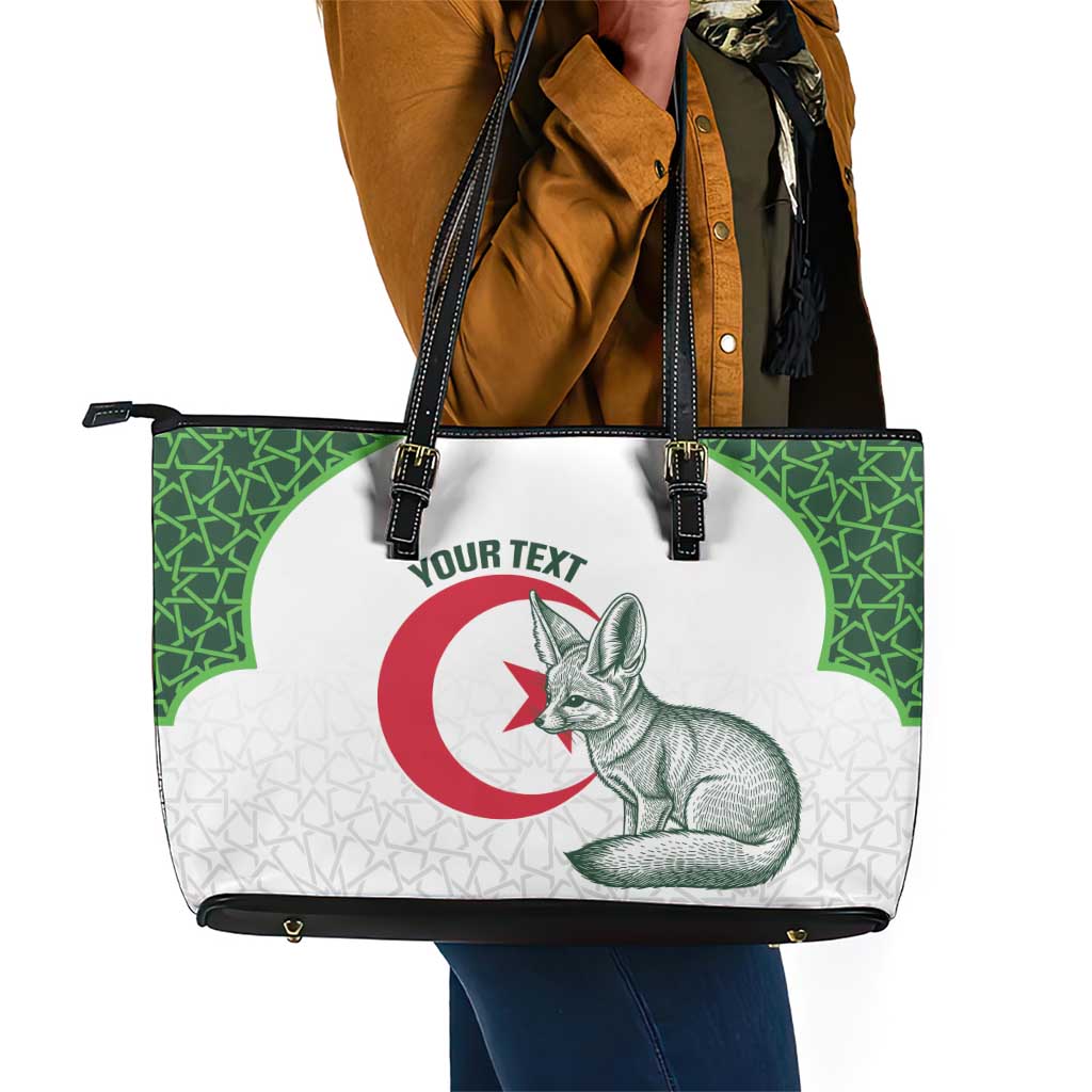 Custom Algeria Football Leather Tote Bag 2026 Go Greens Fennec With Islamic Pattern - Wonder Print Shop