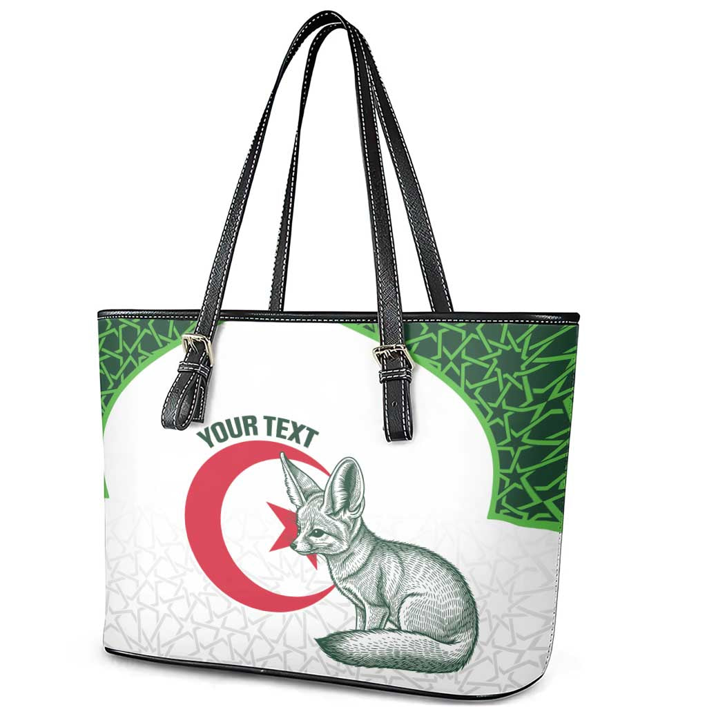 Custom Algeria Football Leather Tote Bag 2026 Go Greens Fennec With Islamic Pattern - Wonder Print Shop