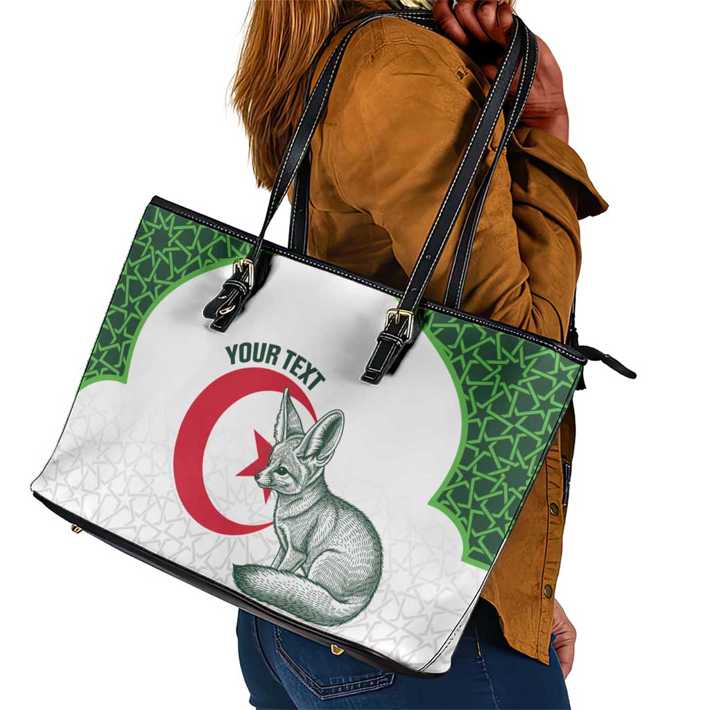Custom Algeria Football Leather Tote Bag 2026 Go Greens Fennec With Islamic Pattern - Wonder Print Shop