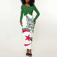 Custom Algeria Football Long Sleeve Bodycon Dress 2026 Go Greens Fennec With Islamic Pattern - Wonder Print Shop