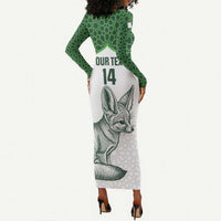 Custom Algeria Football Long Sleeve Bodycon Dress 2026 Go Greens Fennec With Islamic Pattern - Wonder Print Shop