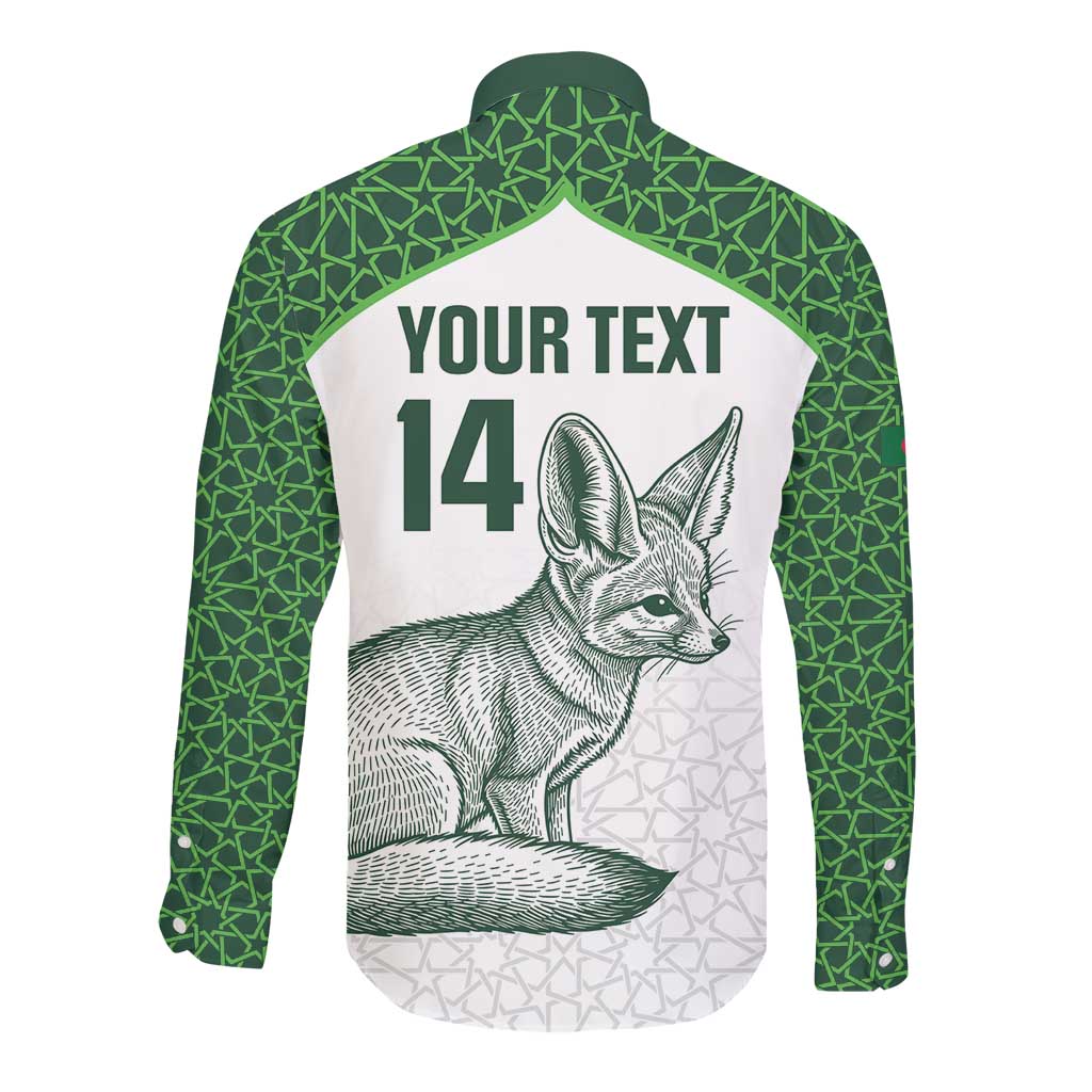 Custom Algeria Football Long Sleeve Button Shirt 2026 Go Greens Fennec With Islamic Pattern - Wonder Print Shop