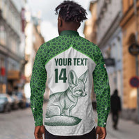 Custom Algeria Football Long Sleeve Button Shirt 2026 Go Greens Fennec With Islamic Pattern - Wonder Print Shop
