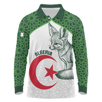 Custom Algeria Football Long Sleeve Polo Shirt 2026 Go Greens Fennec With Islamic Pattern - Wonder Print Shop
