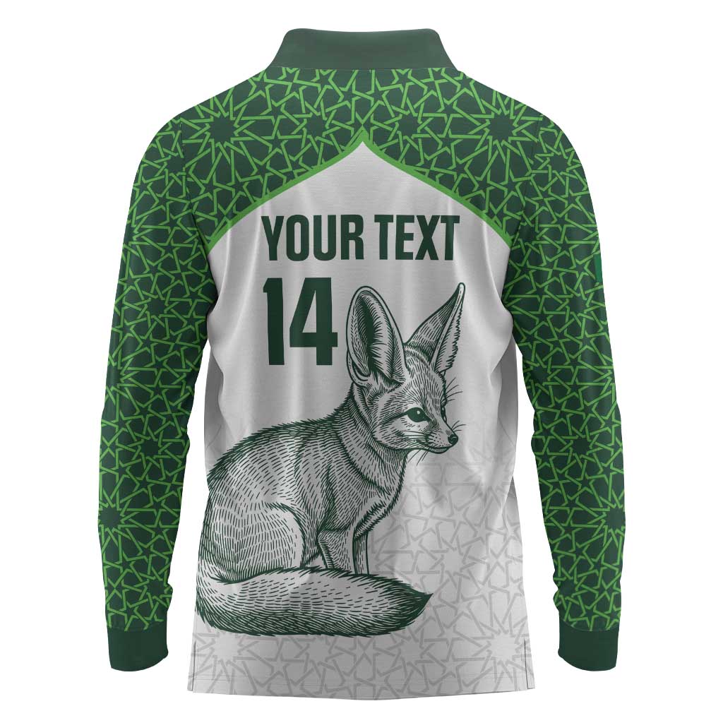 Custom Algeria Football Long Sleeve Polo Shirt 2026 Go Greens Fennec With Islamic Pattern - Wonder Print Shop