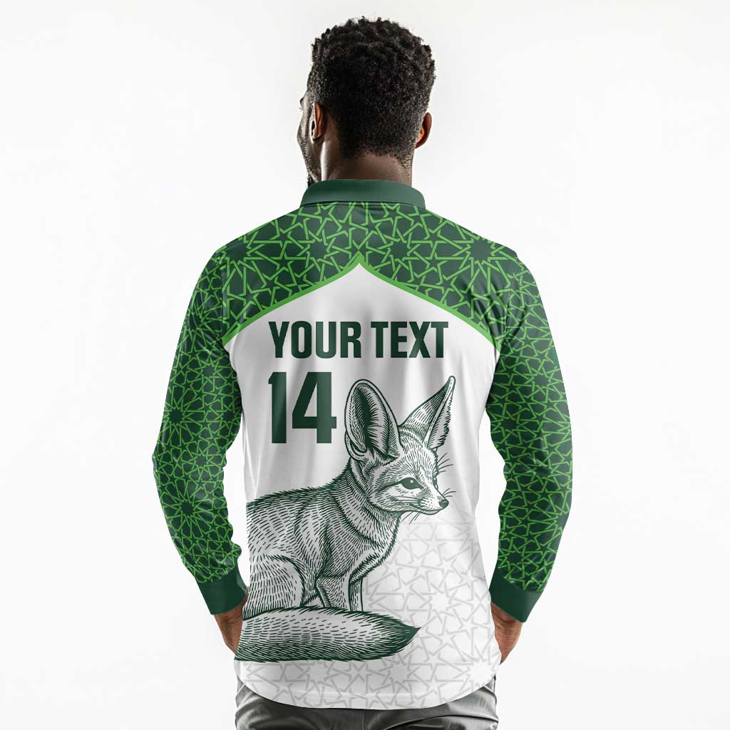 Custom Algeria Football Long Sleeve Polo Shirt 2026 Go Greens Fennec With Islamic Pattern - Wonder Print Shop