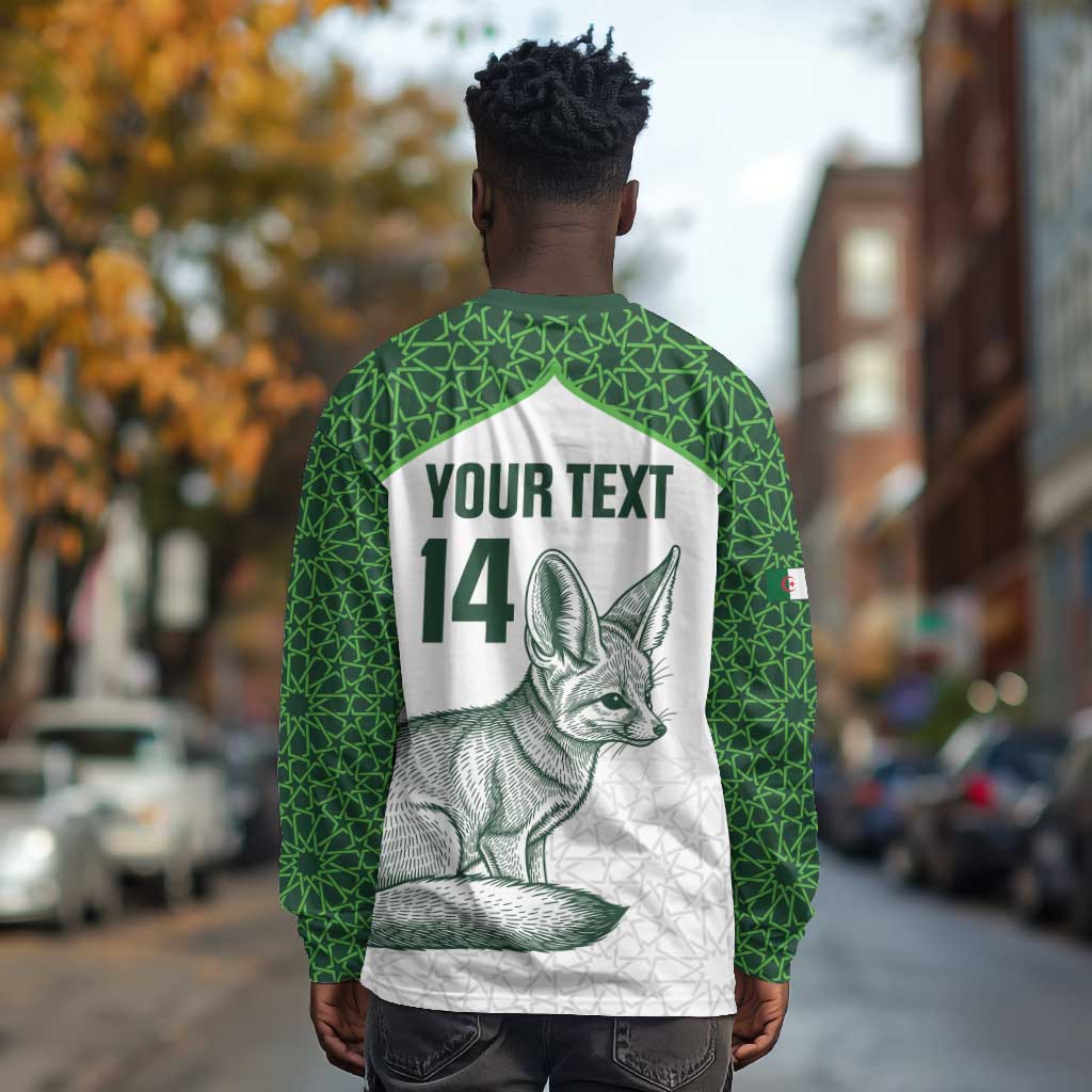 Custom Algeria Football Long Sleeve Shirt 2026 Go Greens Fennec With Islamic Pattern - Wonder Print Shop