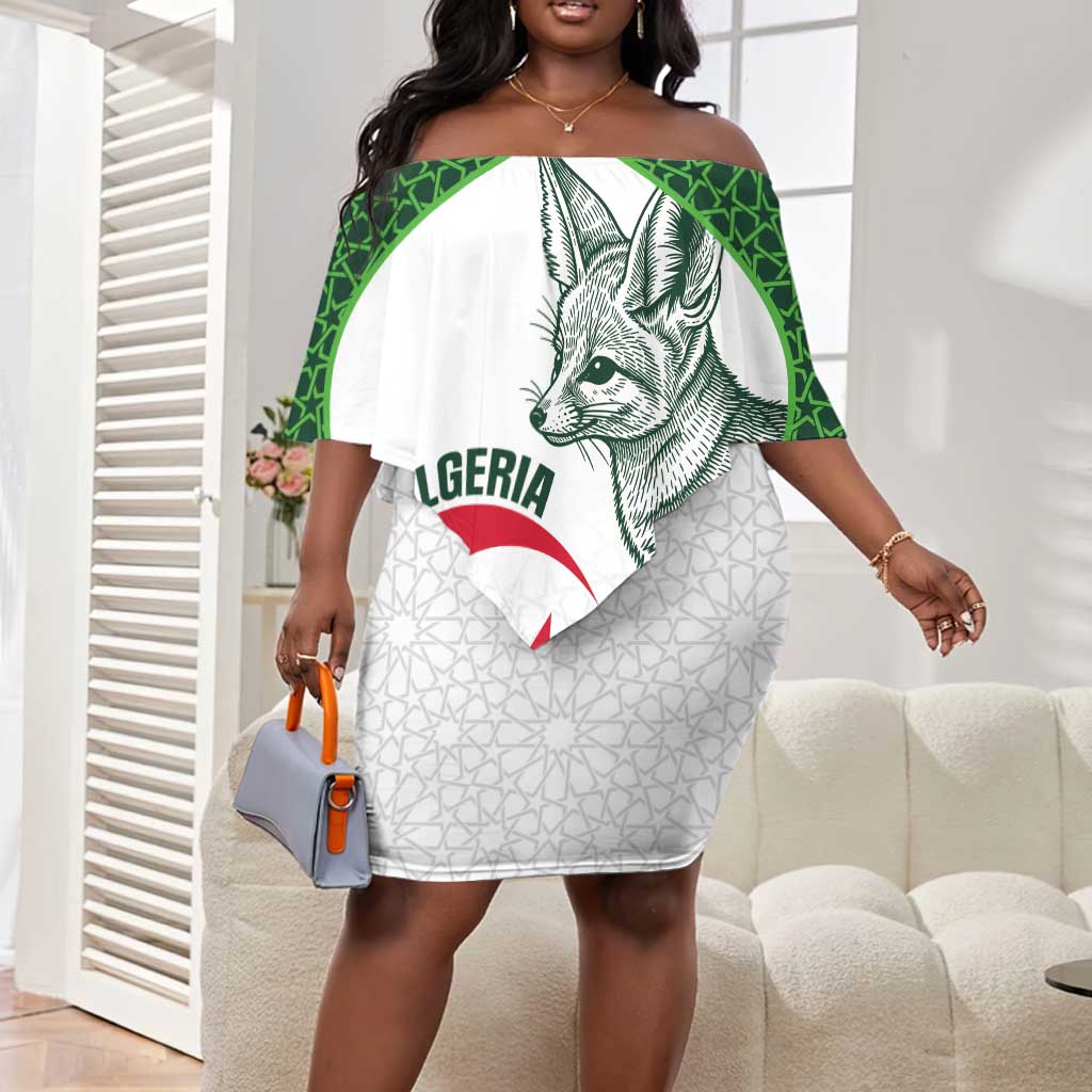 Custom Algeria Football Off Shoulder Short Dress 2026 Go Greens Fennec With Islamic Pattern - Wonder Print Shop