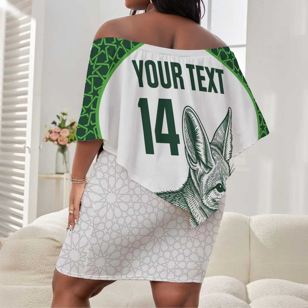 Custom Algeria Football Off Shoulder Short Dress 2026 Go Greens Fennec With Islamic Pattern - Wonder Print Shop