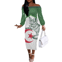 Custom Algeria Football Off The Shoulder Long Sleeve Dress 2026 Go Greens Fennec With Islamic Pattern - Wonder Print Shop